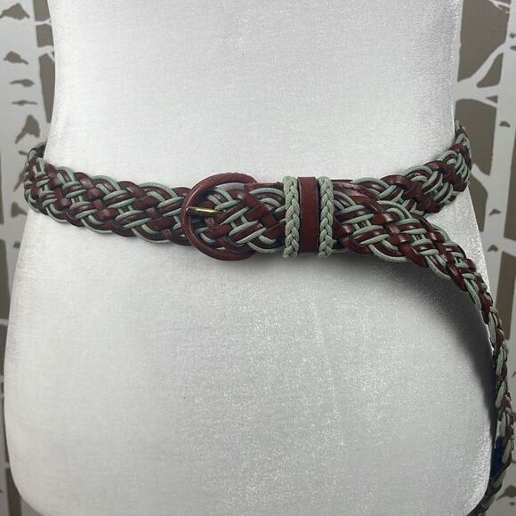 Talbots Leather and Cord Braided Belt XL - Cognac, Mint Green - Picture 1 of 8